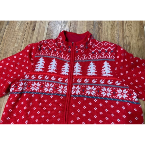 Coldwater Creek Red CottageCore Ski Festive Fair Isle Zip Up Sweater - Picture 3 of 9